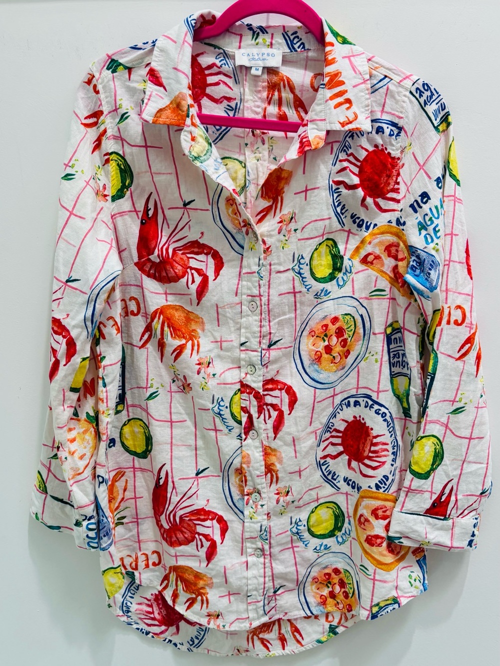 Calypso St. Barth White Multicolor Seafood Print Button-Down Shirt